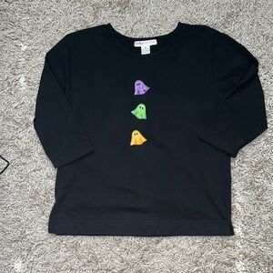Vintage Casey Coleman Small Ghost Beaded Graphics Black Mid Sleeves Size Medium